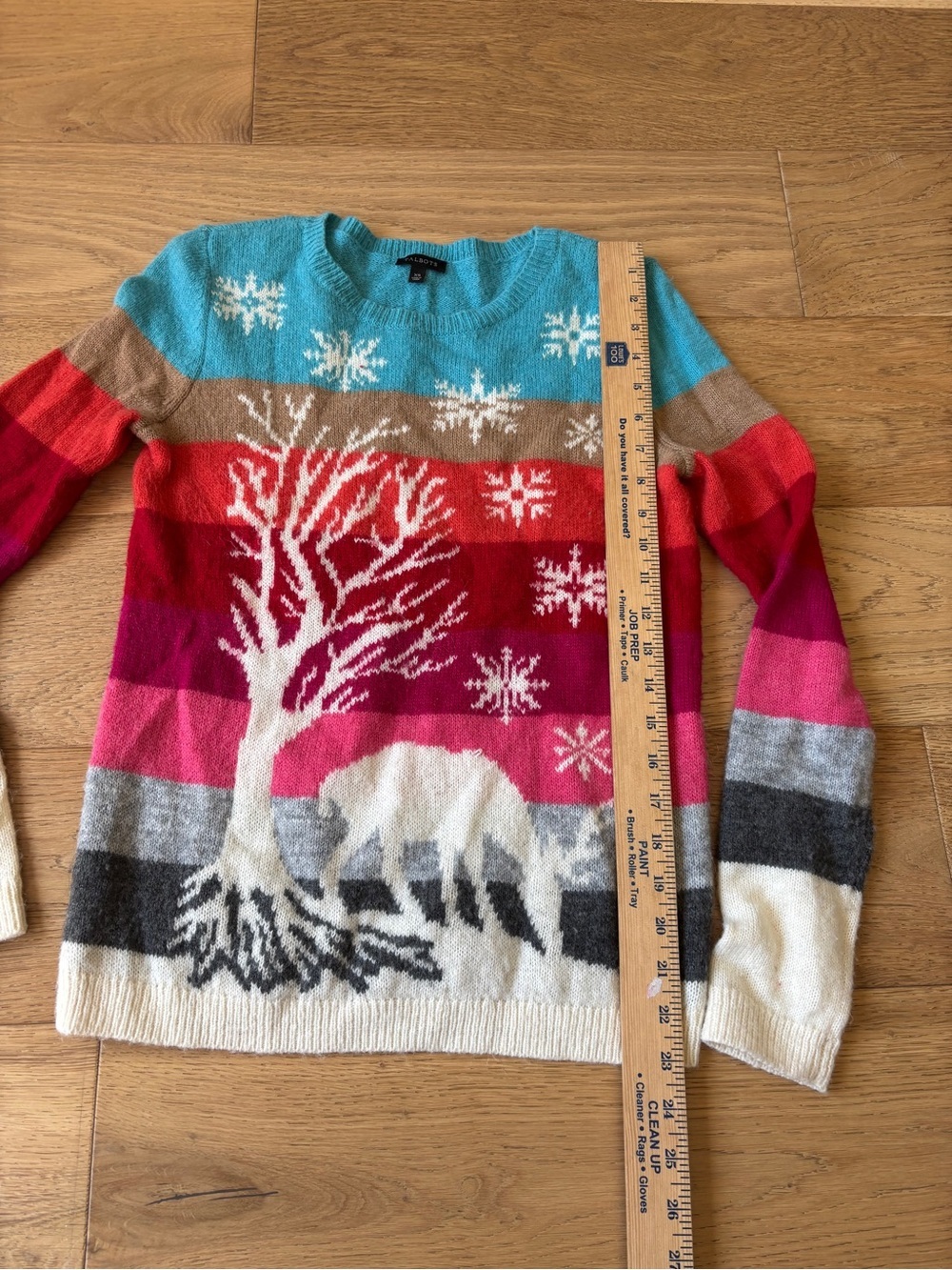 Talbots striped winter scene wool blend crewneck sweater womens XS - Picture 4 of 6
